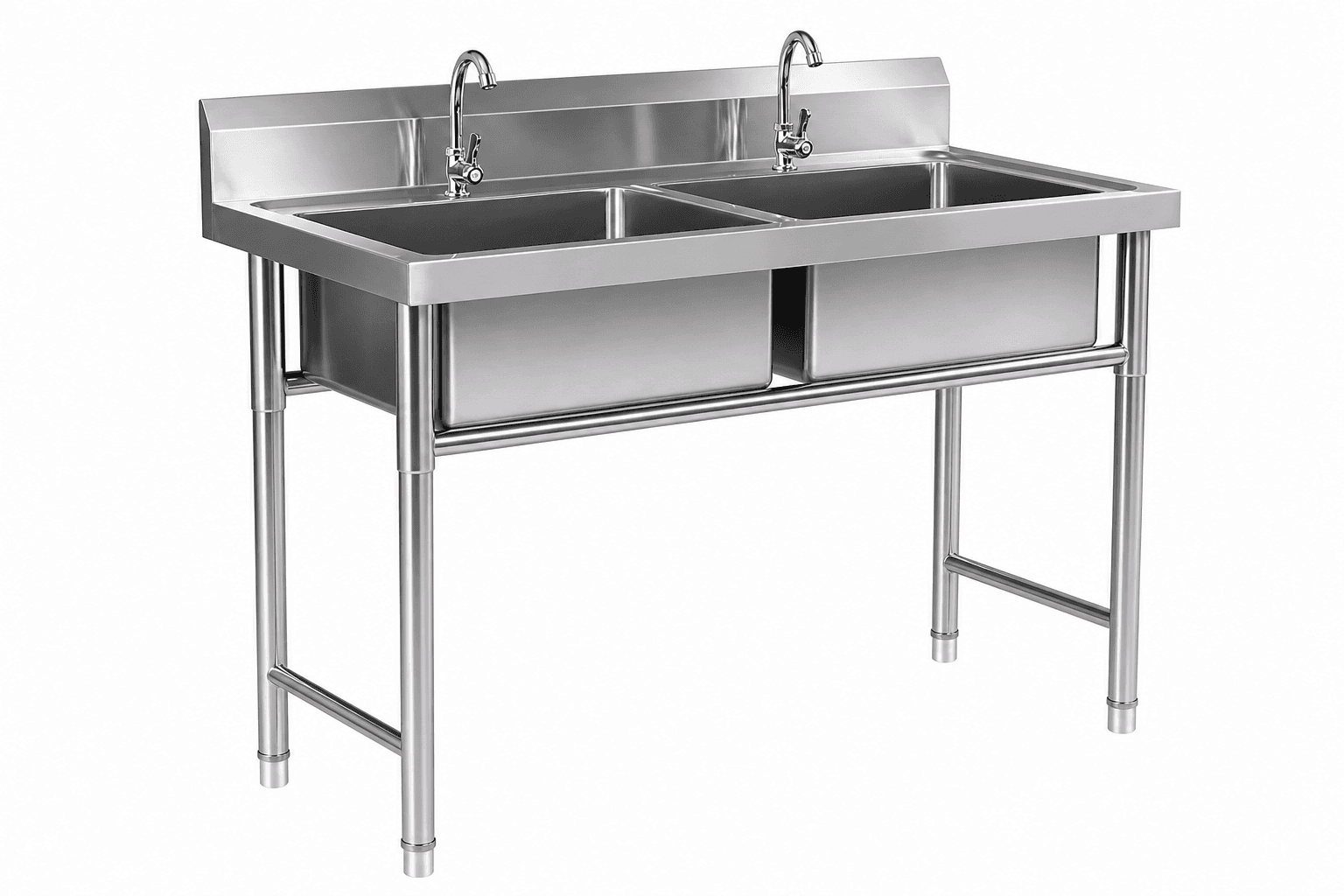 Commercial Double Bowl Sink — Stainless Steel
